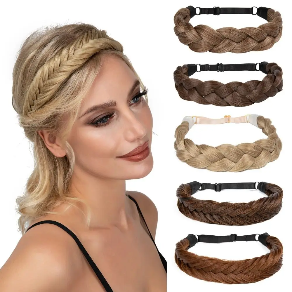 

Adjustable Braided Hair Headband Stretchable Golden/Brown/Black Synthetic Hair Bun Extensions Reusable Non-slip