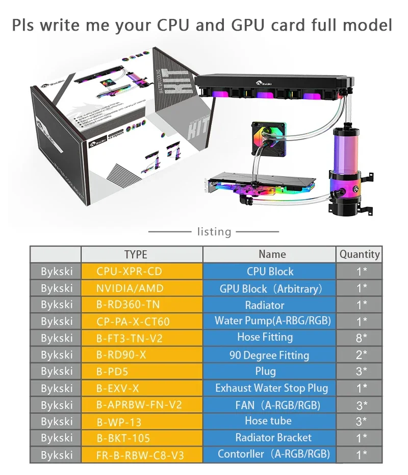 Bykski Hose Liquid Cooler Kit for INTEL AMD CPU / Video Card Cooling / Cooling Bundle 360mm Copper Radiator / AURA RGB Support