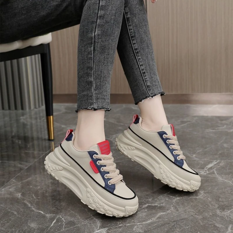 

Women Sports Sneakers 2025 New Arrival Thick Sole Dad Shoes Soft Leather Upper Height Increasing Running Versatile Hot Selling