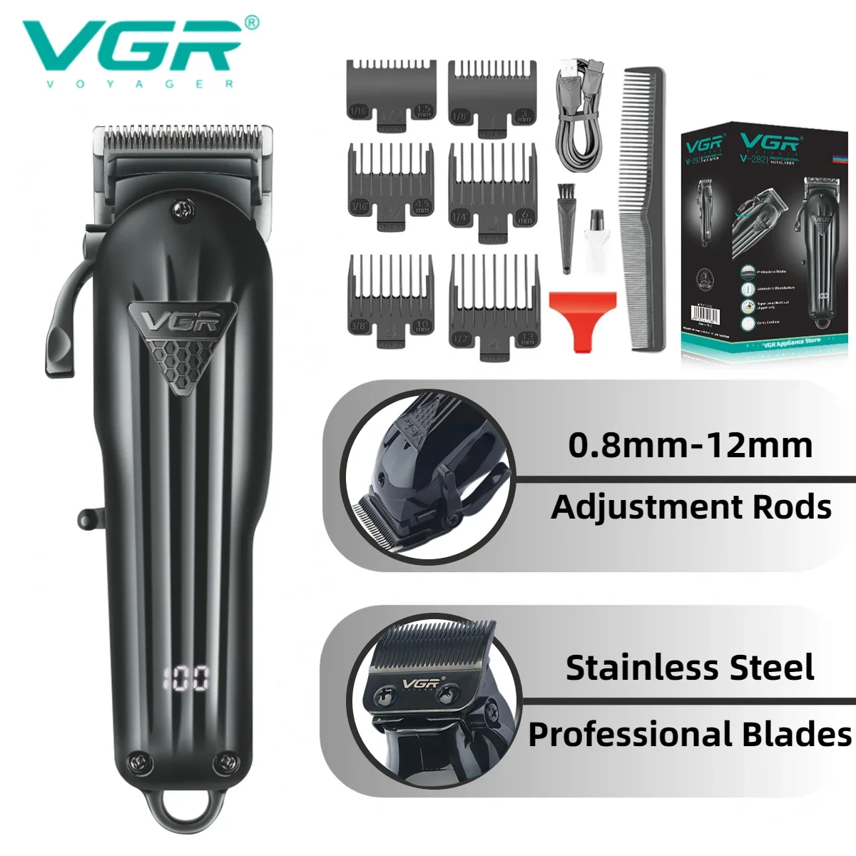 VGR Hair Trimmer Professional Hair Cut Machine Electric Barber Clippers Adjustable Trimmers Cordless Hair Trimmer for Men V-282