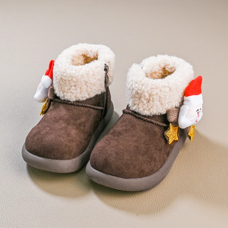 

Girls Plush Boots Winter Furry Children Fashion Ankle Boots Thick Bottom Causal Santa Claus Kids Cotton Boots Christmas Party
