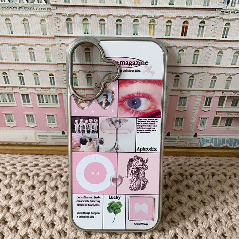 Korean Ins Romantic Retro Collage Pink Eyes Clover Y2K Phone Case For Samsung S26 PLUS 25 EDGE 24 FE 23 ULTRA Dustproof Cover