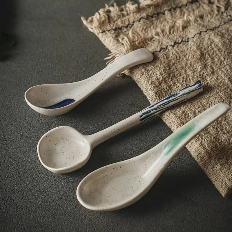 Japanese Ceramic Soup Spoon Tableware Eating Spoon Creative Long handle Spoons Kitchen Cooking Utensil Tool Teaspoon For Kicthen