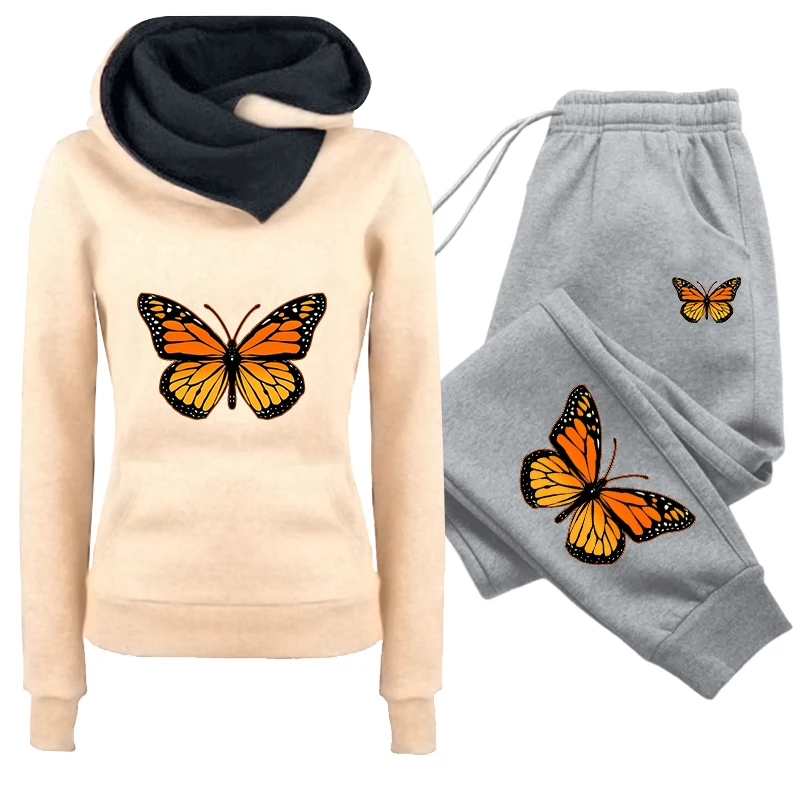 Damen-Set/Hoodie/Hose 2026 Trainingsanzug mit Herzmuster Kapuzenpullover Jogginghose Herbst Winter Damen Alltags-Freizeit-Sportoutfit – Detail 1