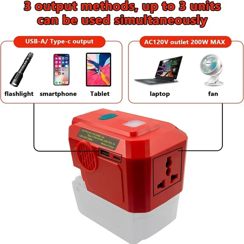 For Makita/Dewalt/Milwaukee 18V Li-ion Battery To AC 110V 220V Power Inverter 200W Power Source Modified Sine Wave Inverter