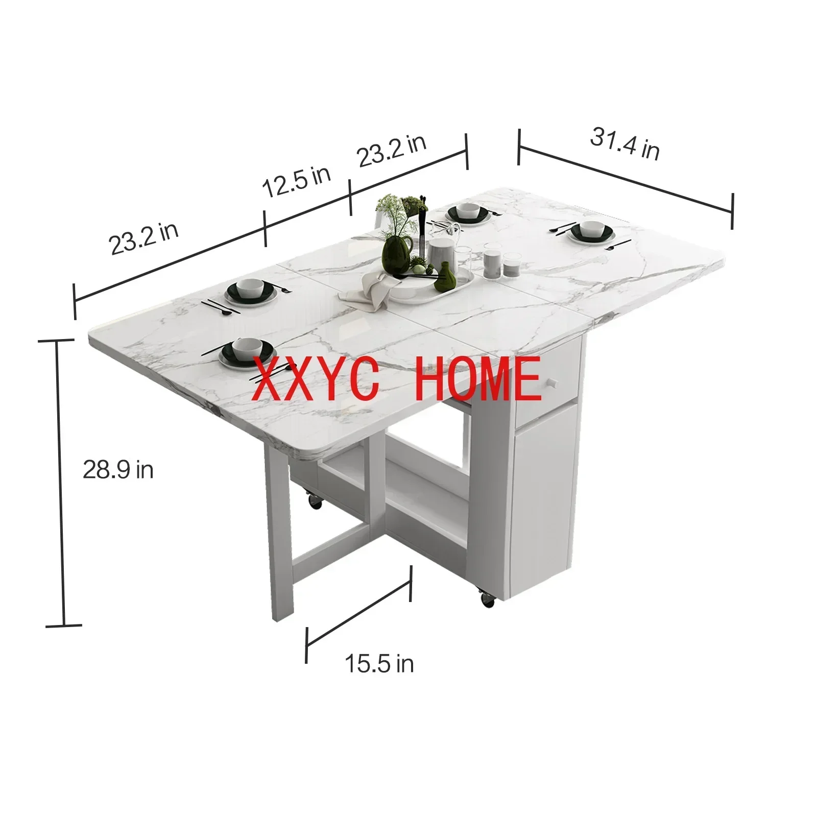 

Fashion White Color Folding Dining Table Furniture yemek masasi Multifunctional Rectangle Foldable Dining Table Folding Chairs