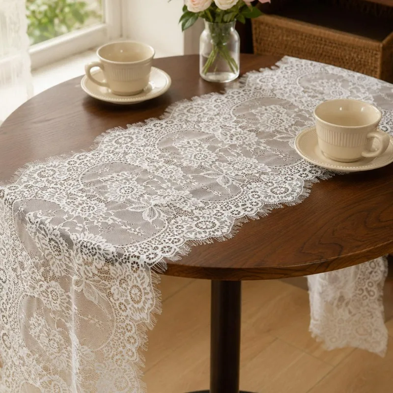 Large White Lace Tablecloth Vintage Floral Embroidered Table Cover Overlay Rustic Boho Wedding Reception Party Dining Decor