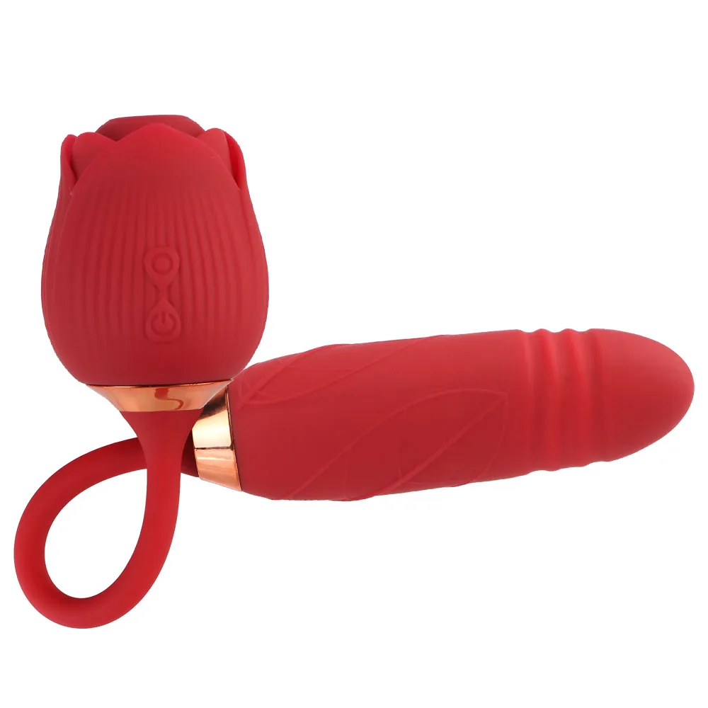 Stretching Dildo 2 In 1 Clitoris Stimulation Vagina G-spot Nipple Massager Butt Plug 10 Modes Rose Sucking Vibrator