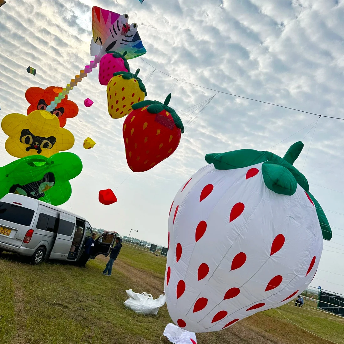 9KM 3.5m Strawberries Kite Line Laundry Pendant Soft Inflatable Show Kite for Kite Festival 30D Ripstop Nylon Fabric