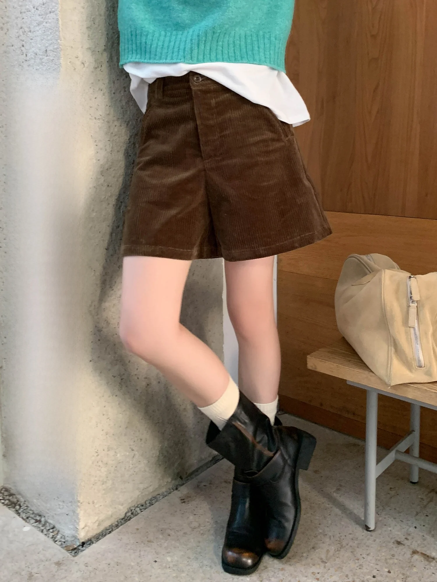 

High Waist Thiened Corduroy orts Women's Straight Leg Wide Leg Pants Slimming Effect Small Stature Winter Faion