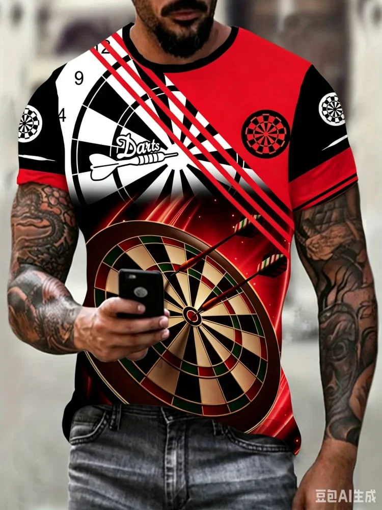 2026 New Fashion Men’s Darts 3D Print T-Shirt Breathable Short Sleeve Cool Target Graphic Tee Casual Streetwear for Dart Lovers