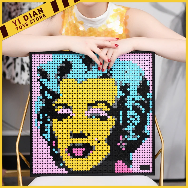 Miniso Disney Pixel Art Marilyn Monroe Painting Actress 31197 Building Blocks Adult Bricks Toys for Birthday Christmas Gifts