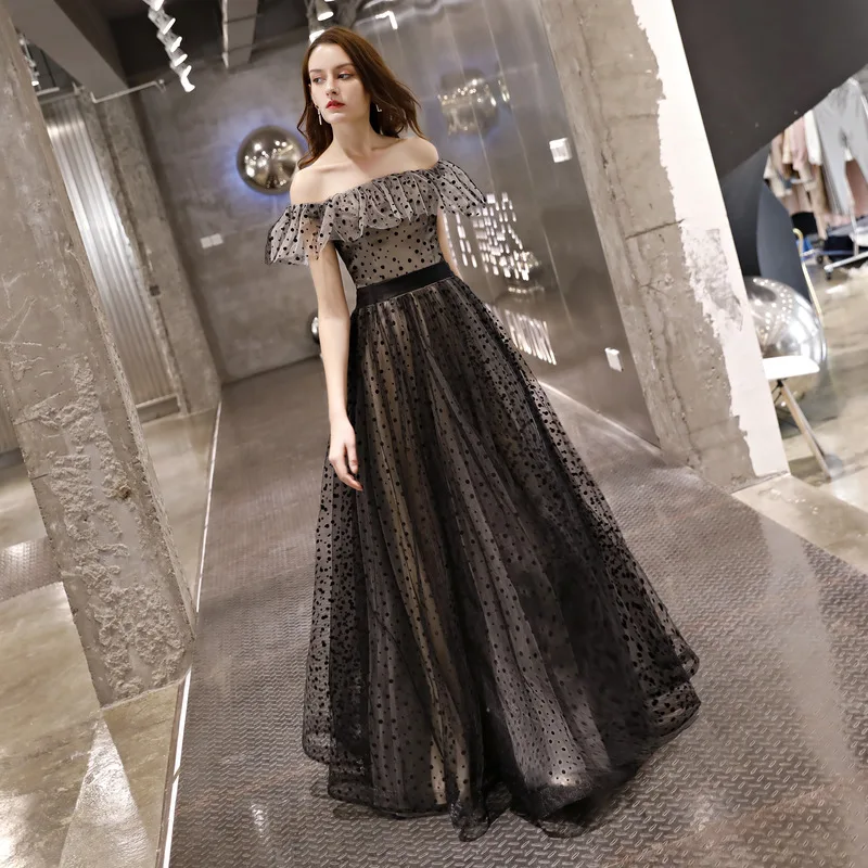 

Black Women Evening Dress Wave Point Prom Dress 2024 Sexy Off The Shoulder Party Dress Tulle A-line Special Occassion Dresses