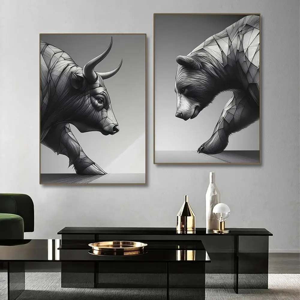 Motivational Stock Market Crypto Trading Bull and Bear Sculpture Canvas Poster  Wall Art for Home Office Decor Perfect Gift