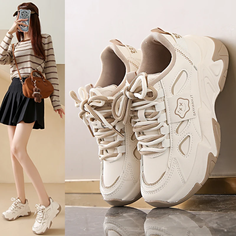 حذاء رياضي للأب من الجلد منخفض الارتفاع للنساء، كاجوال ومتعدد الاستخدامات، طراز جديد 807