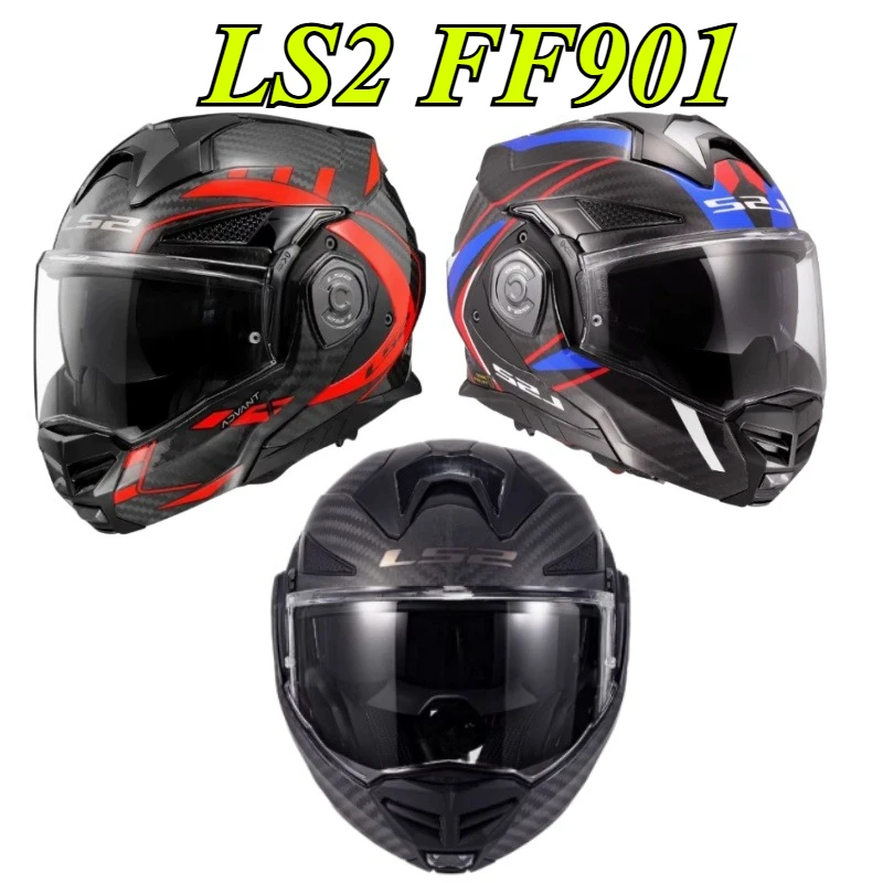 Original LS2 FF901 Advant X 180° Flip Up Carbon Fiberglass Dual Visor Motorbike Helmet ECE DOT Casco Moto Capacete Anti-Fog Lite