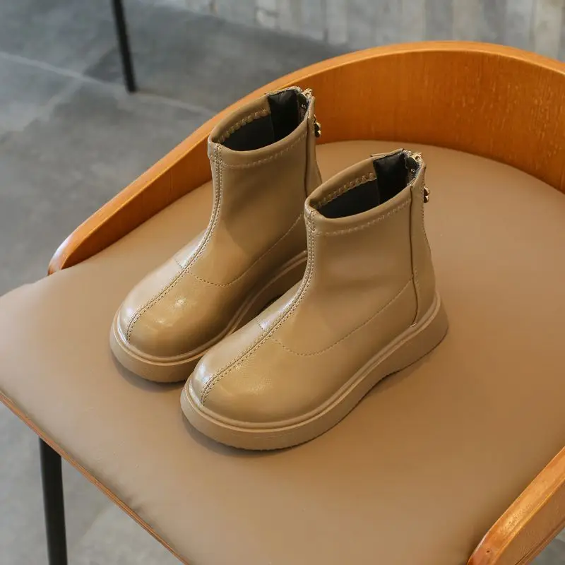 Girls Princess Style Ankle Boots 2026 Autumn and Winter Fleece Lined Boots Fashion Warm Kids Leather Shoes