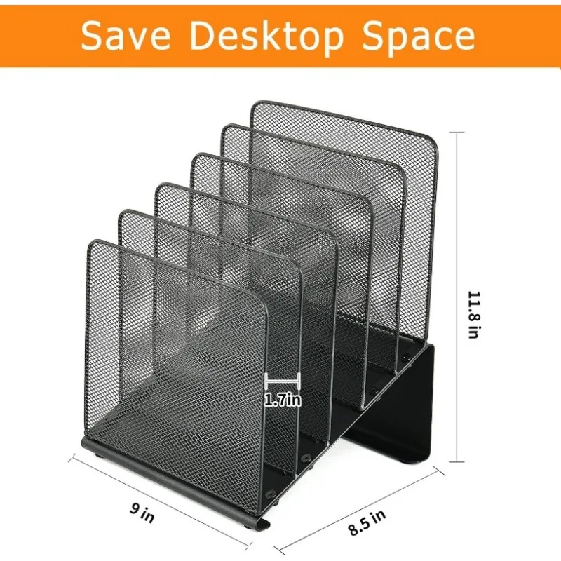 File Organizer for Desk, Desk Organizer with 5-Section Vertical File Rack, File Folder Organizer,