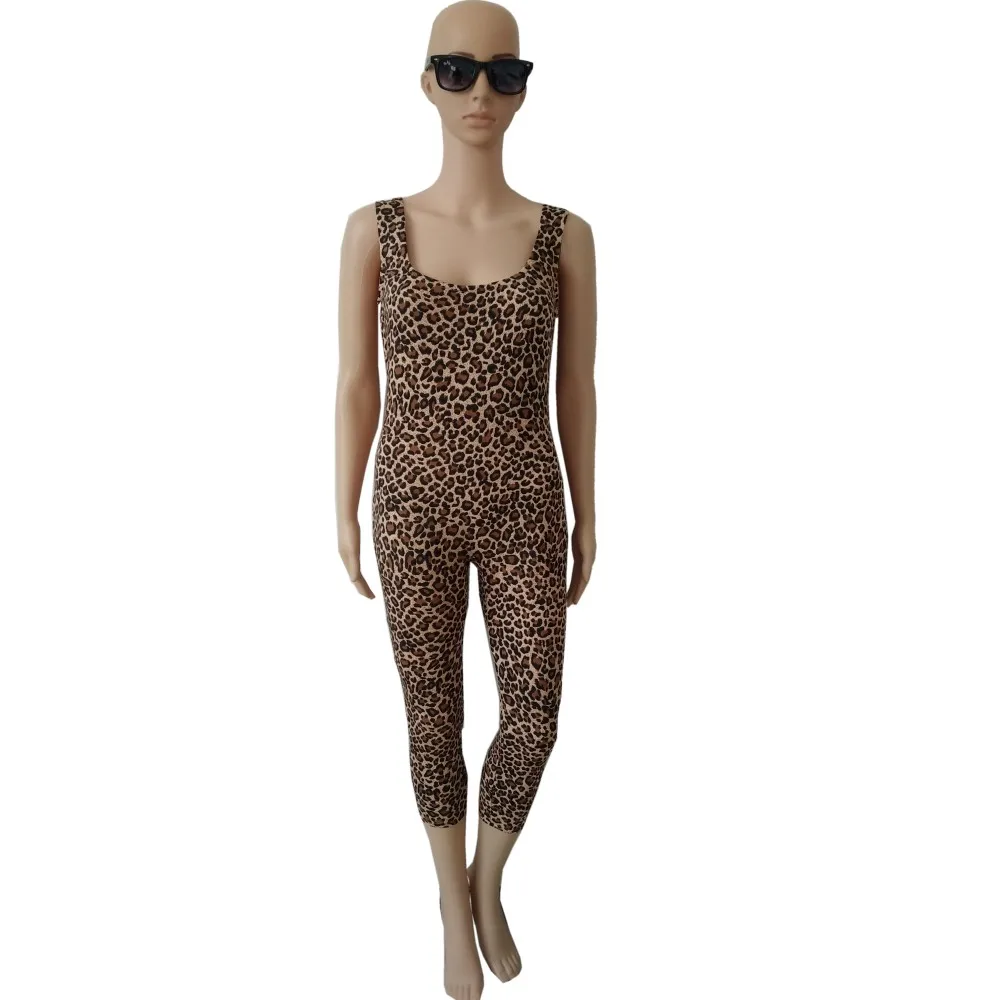 Brand leopard Jumpsuit Wear Sleeveless Short Unitard Costume Spandex Dancewear Bodysuit