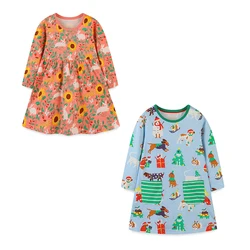 Jumping Meters New Princess Girls Dresses With Floral Embroidery Fashion Kids Girls Dress Cotton Autumn Winter Cat Baby Clothes