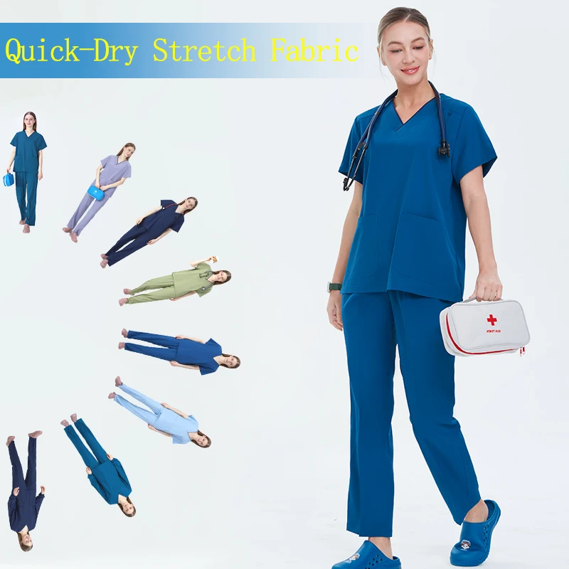 

Quick Dry Dental Assistant Scrub Sets Doctor Surgical Uniform Pet Hospital Pediatric Working Suit Stretch Medical Staff Set S13
