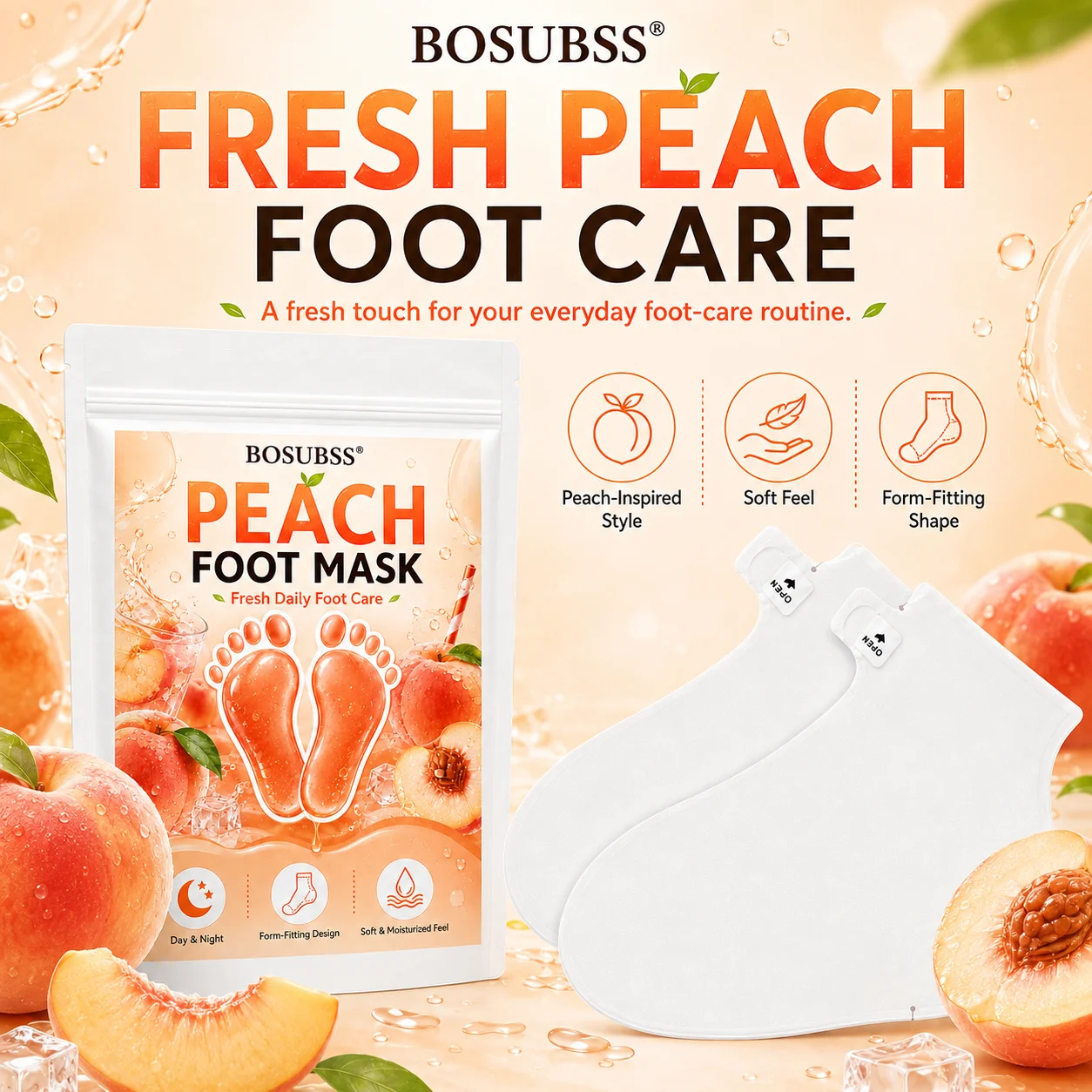 Peach Foot Mask Socks 1 Pair Moisturizing Foot Care Booties with Adjustable Ankle Tabs for Dry Feet Home Foot Care Treatment