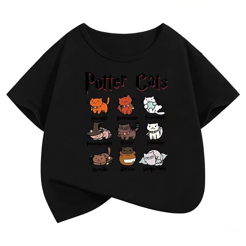 Funny Cat Graphic Kids Tshirts Summer Short Sleeve Tees Cartoon Animal Boys Girls Clothes Kawaii Kitten Tops Children T-shirt