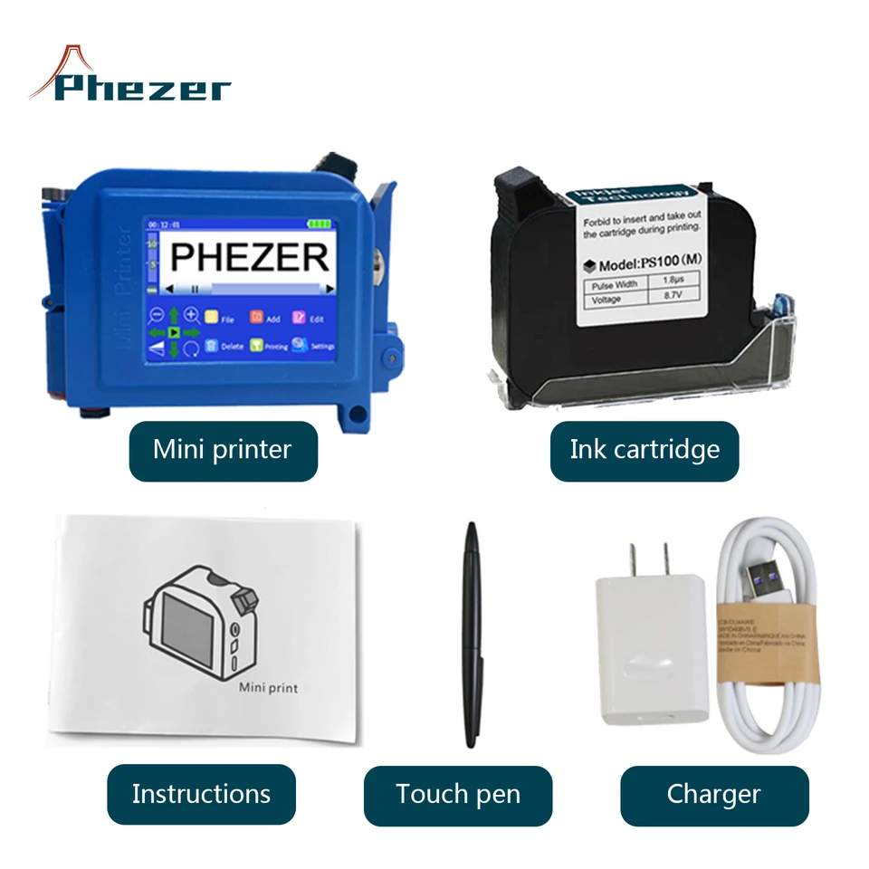 Phezer PC11plus 12.7mm Handheld Inkjet Printer Portable Batch Code