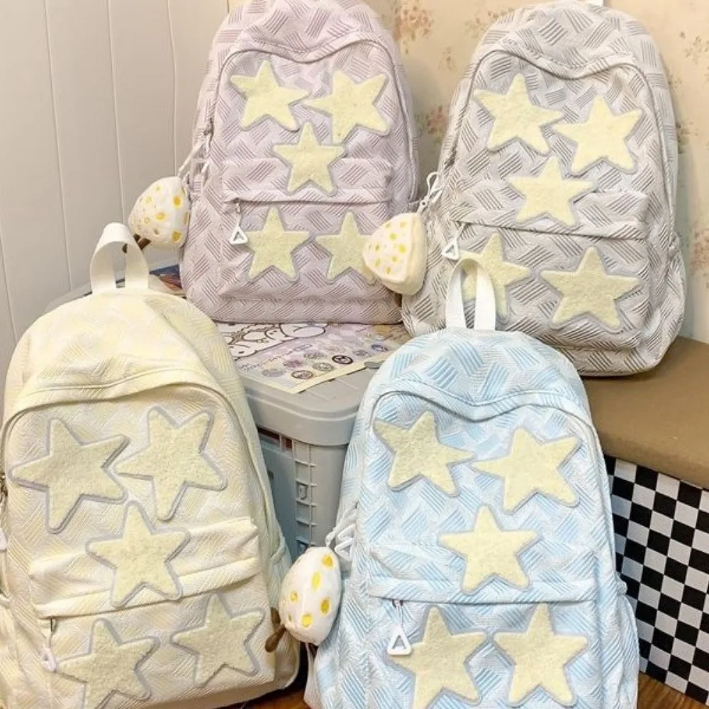 Light nylon cloth lovely student schoolbag collision color five-pointed star large capacity waterproof women's travel backpack