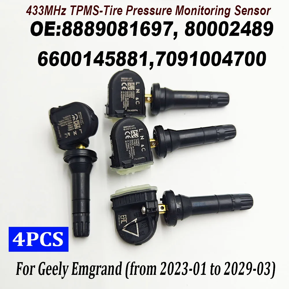 4PCS 8889081697 Tire Pressure Monitor Sensor 433MHz TPMS 6600145881 80002489 7091004700 For Geely FY11 Atlas Emgrand Manjaro