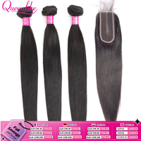 Queenlike 30inch Straight Human Hair Bundles With Closure Brazilian Raw Hair Weave Bundles With 2x6 Deep Kim Closure and Bundles