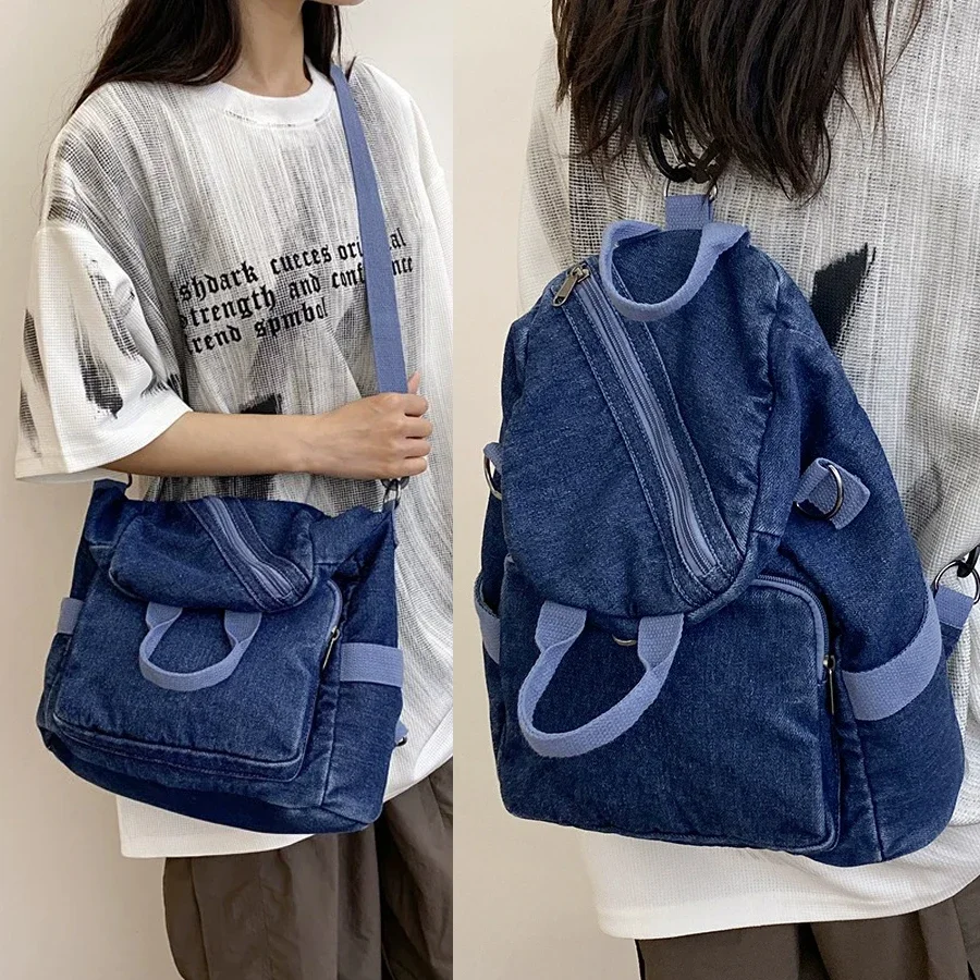 Denim Women Backpack Big Capacity School Bag College Student Travel Ladies Hand Bag Multifunctional Female Shoulder Bag Bagpack