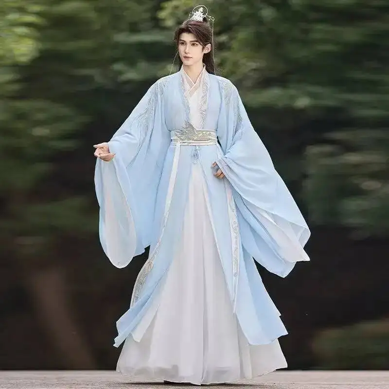 Classic Chinese Hanfu Traditional Embroidery Cross Collar Long Robe Men Women Halloween Fairy Martial Cosplay Clothing Stage