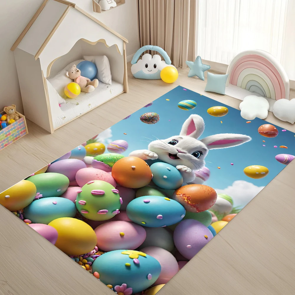 Cartoon Rabbit Carpet Easter Children's Room Decorative Carpet Children's Climbing Mat Festival Party Decoration Carpet Rug
