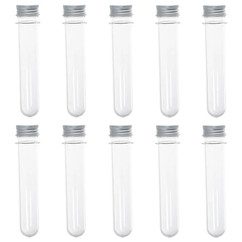 10pcs Plastic Test Tube Transparent 45ml Science Tubes with Aluminum Cover 25×140mm Burette Scientific Experiments