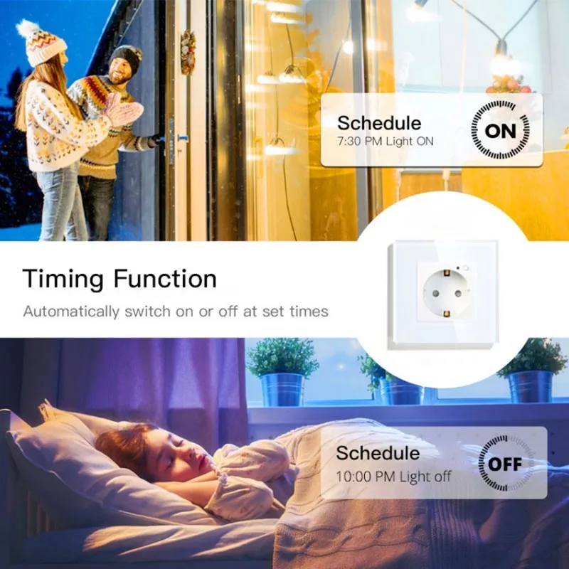 Smart Wall Socket EU 16A Wifi Power Plug 100V-240V Outlet Tuya Google Alexa APP Voice Control Electric Power Monitor