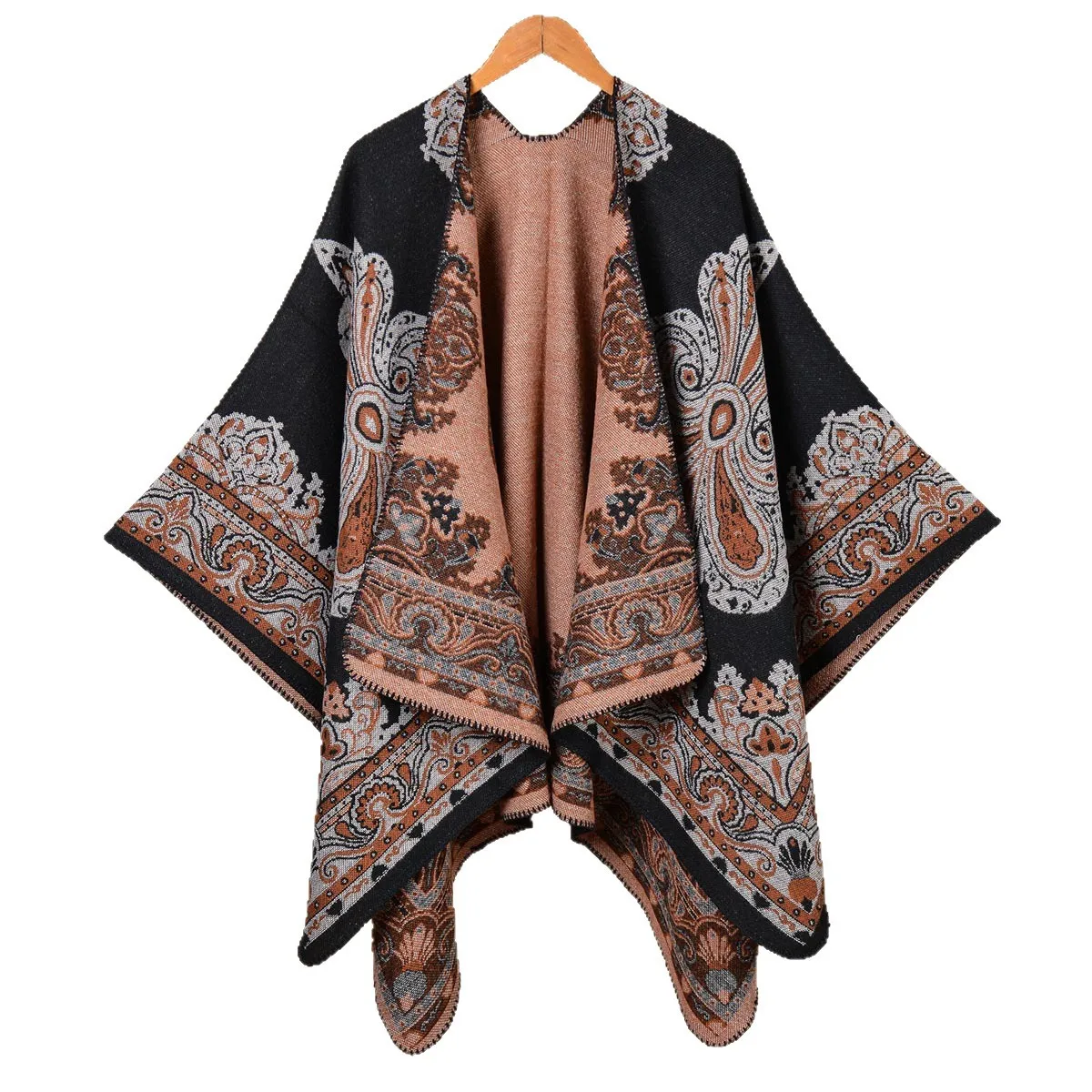 

Women's Poncho Thicker New Dual-Use Scarf and Cape Nationality-Style Travel Cape for Cold Weather Photography Cloak P1