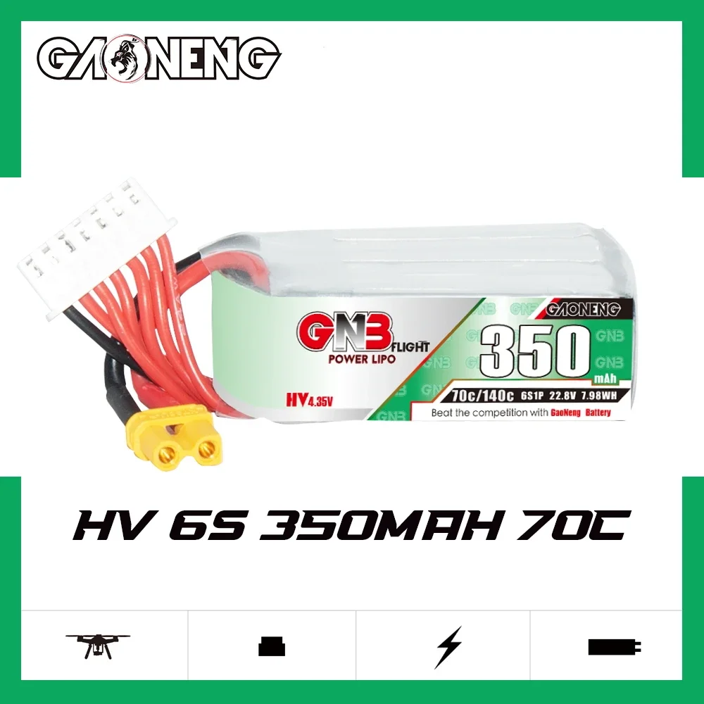 GAONENG GNB 350mAh HV 6S 70C 140C 22.8V XT30 LiPo Battery 3 inch Toothpick Drone Cine Whoop Cinelog Cinewhoop Spare RC Parts