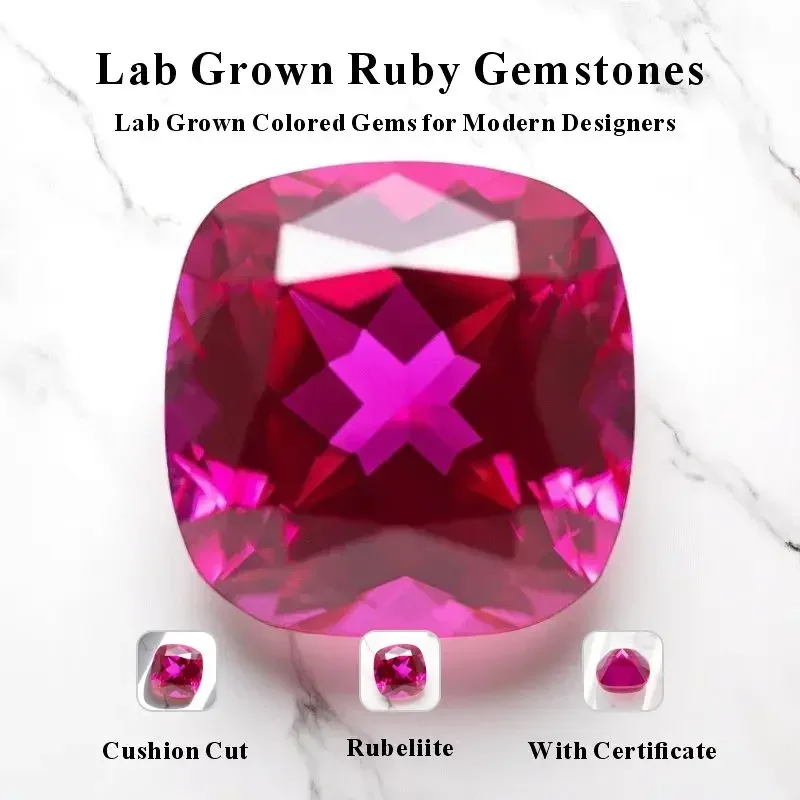 

Square Cushion Shape Rubeliite Colour Lab Grown Ruby VVS1 Charm Beads for Diy Jewelry Making Pendant Selectable AGL Certificate