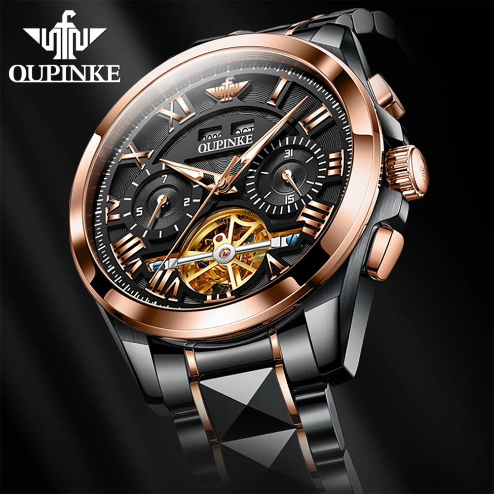 Imagem -02 - Oupinke Relógio Automático para Homens Tungsten Steel Strap Relógio de Pulso Mecânico de Luxo Marca Original Relógios Impermeáveis 2023