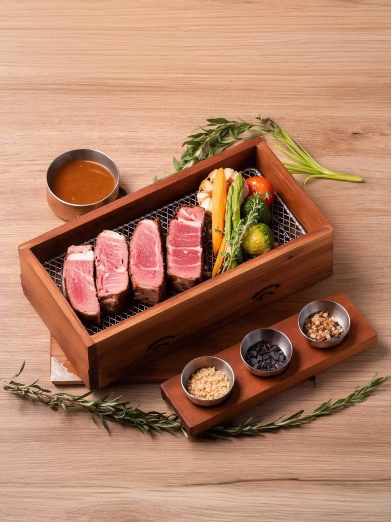 

PYH Western Cuisine Charcoal Grilled Wooden Box Creative Tableware Artistic Conception Chicken Wooden Box