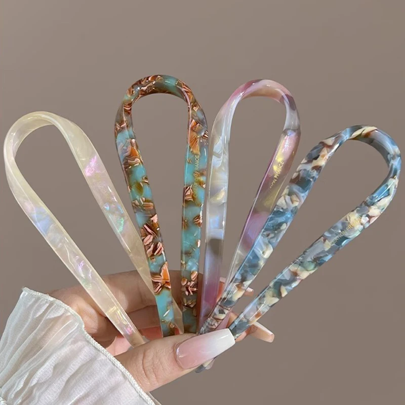 U-Shaped Hair Sticks Acetate Acrylic Hair Fork Hair Clips Fashion Bow Hairpin Geometric Headwear Women Girls Hair Accessories - view 4