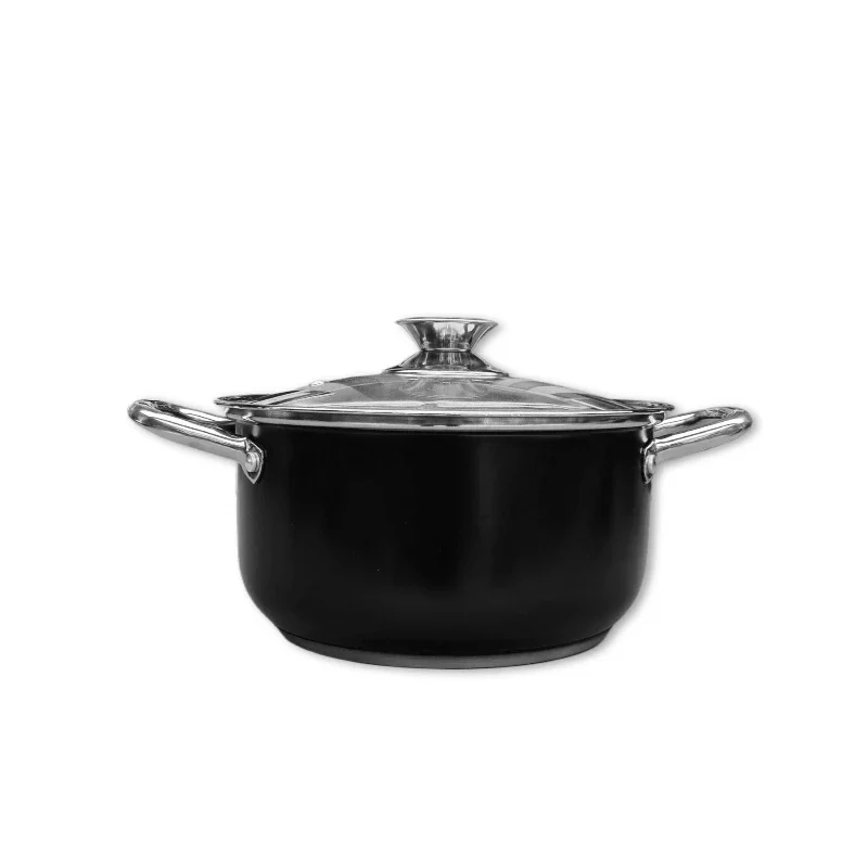 

Wholesale Stainless Steel Set Pot 4-piece Gift Set 5-Layer Double Bottom 8pcs Black Flat Bottom Anti overflow Soup Pot