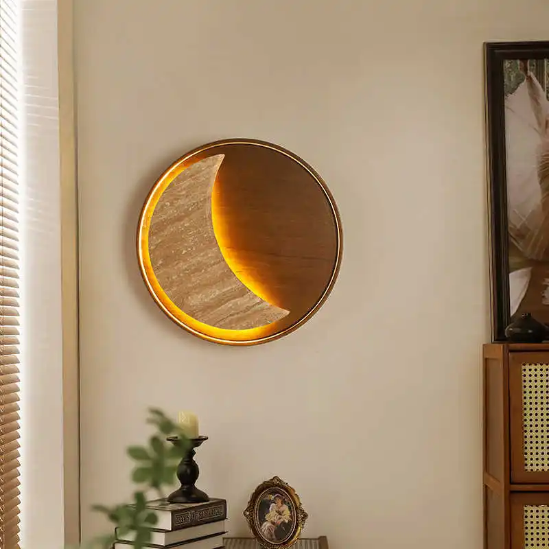 

Modern Stone Wood Wall Lamp Warm Light Sconce Living Rooms Bedrooms Dining Rooms