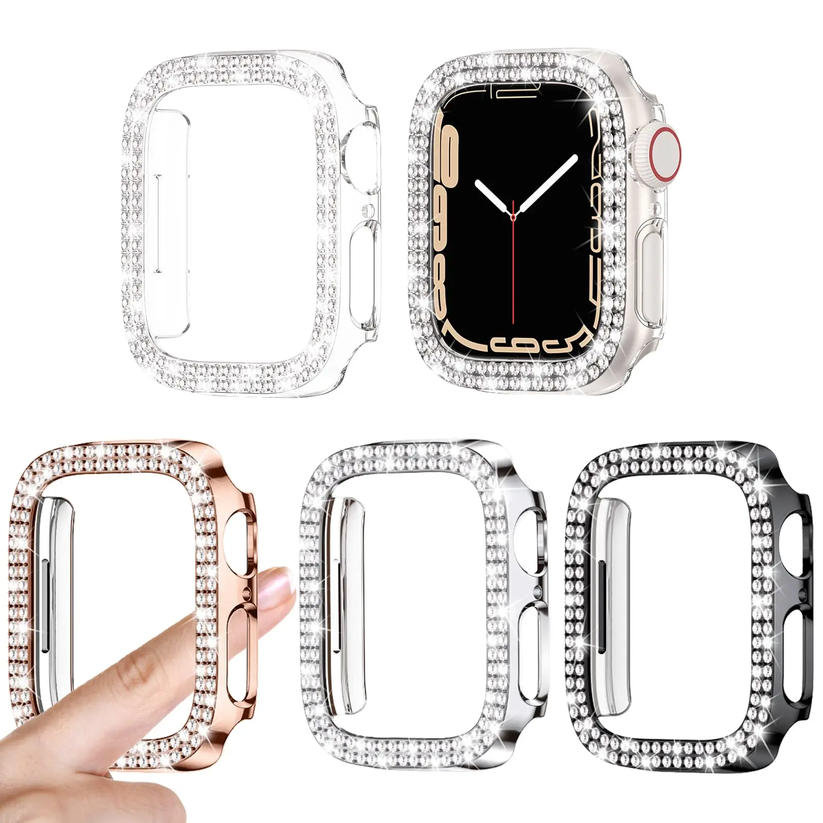 for iWatch Series 9/8/7/6/5/4/3/SE Bumper Bling Case, Women Glitter Diamond Rhinestone Protector Cover for iWatch Accessories