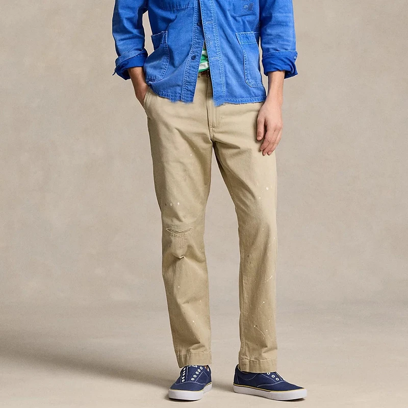 

RL Sailinger Men's Straight Leg Patch Spla Chino Casual Pants Busin Gentleman Sle Organic Cotton Zipper Fly mid Waist