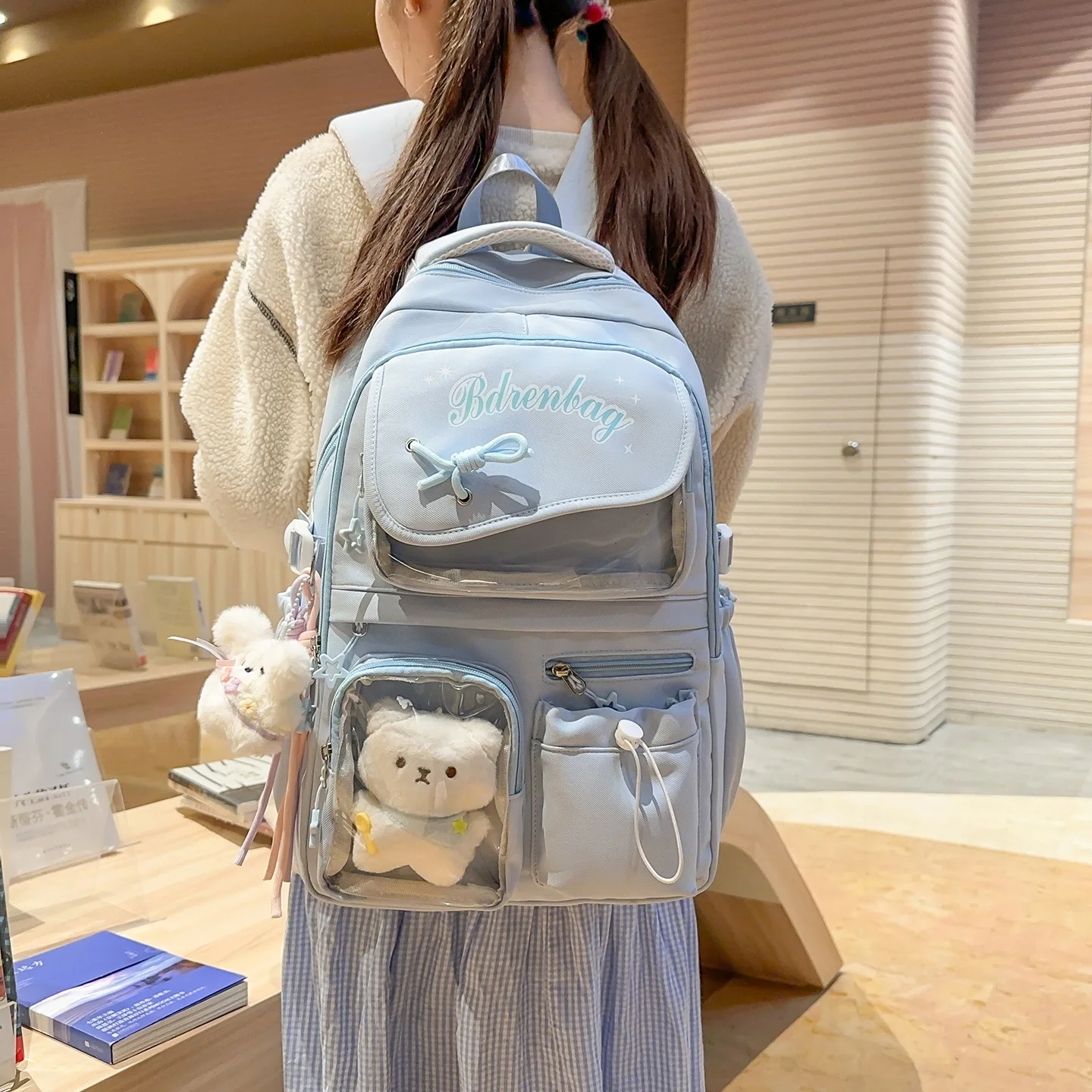 New Cute Backpack for Women Fashion Anime Style Clear Pocket Women's Backpacks High Quality Lovely Girls Students School Bag