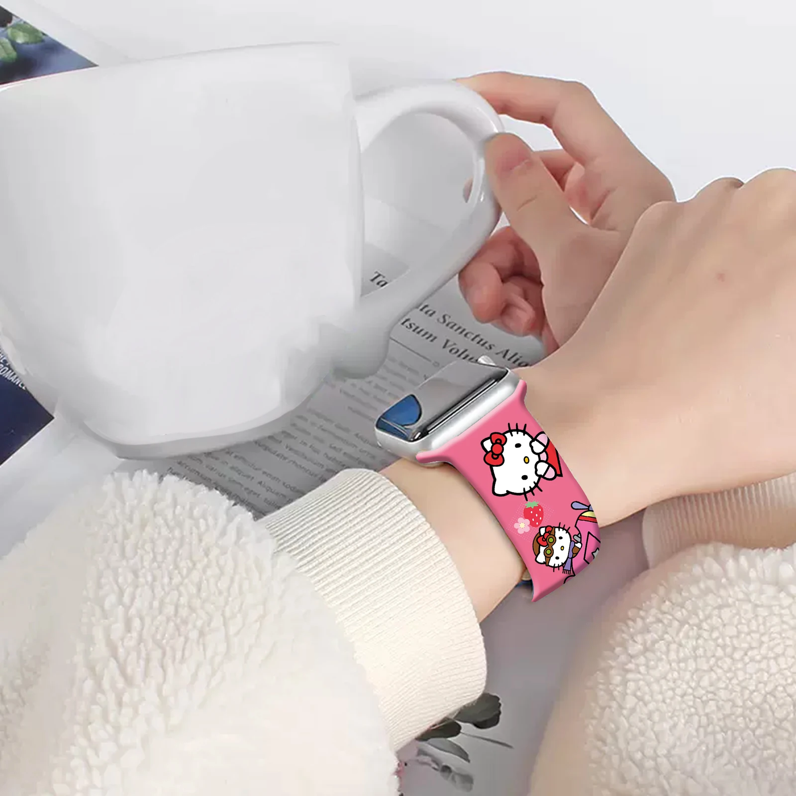 سانريو KT حزام الطباعة القط لساعة أبل 11 10 9 8 7 الفرقة استبدال سوار ل iWatch 46 مللي متر 42 مللي متر 41 مللي متر 40 مللي متر حزام الساعات #5