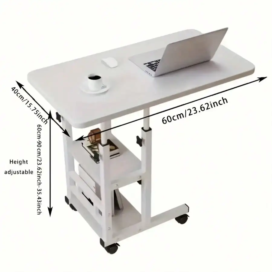 Doublelayer Metal Foldable Desk With Wheels Storage Rack Adjustable Height And Spacious Tabletop Versatile For Studying Working And Relaxing Perfect For Bedrooms Living Rooms & Offices, Bedside Table.
