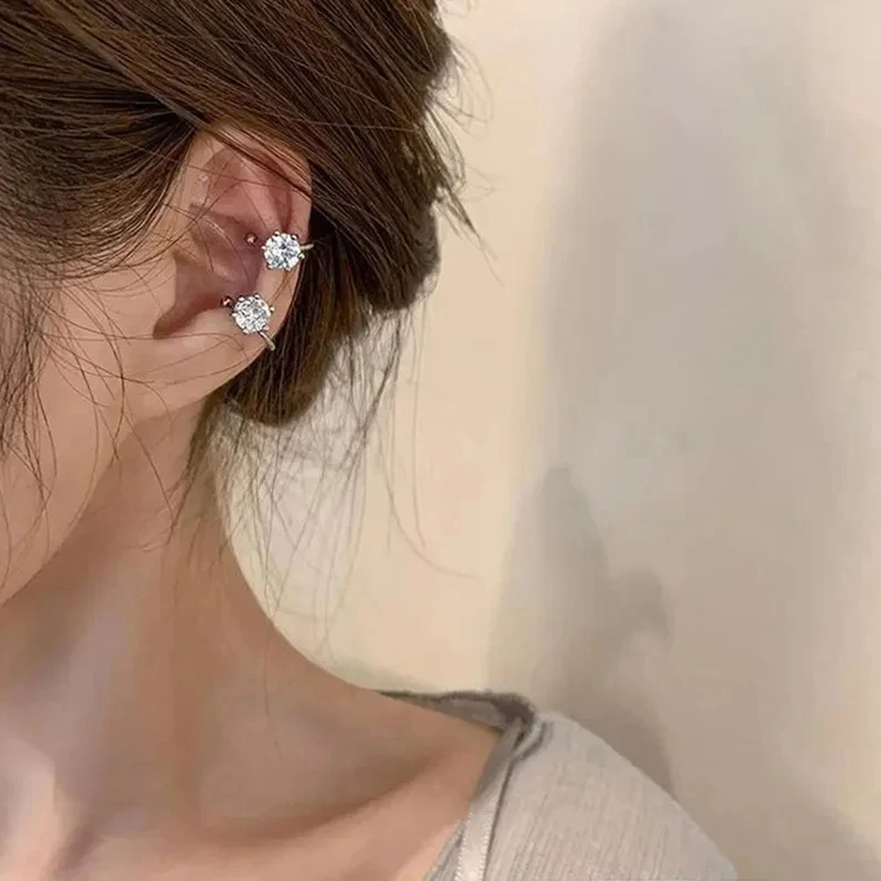 2Pc New Shiny Zircon Clip Earrings Adjustable Non Piercing Ear Clips for Women Daily Wear Party Banquet Jewelry Gift New Fashion